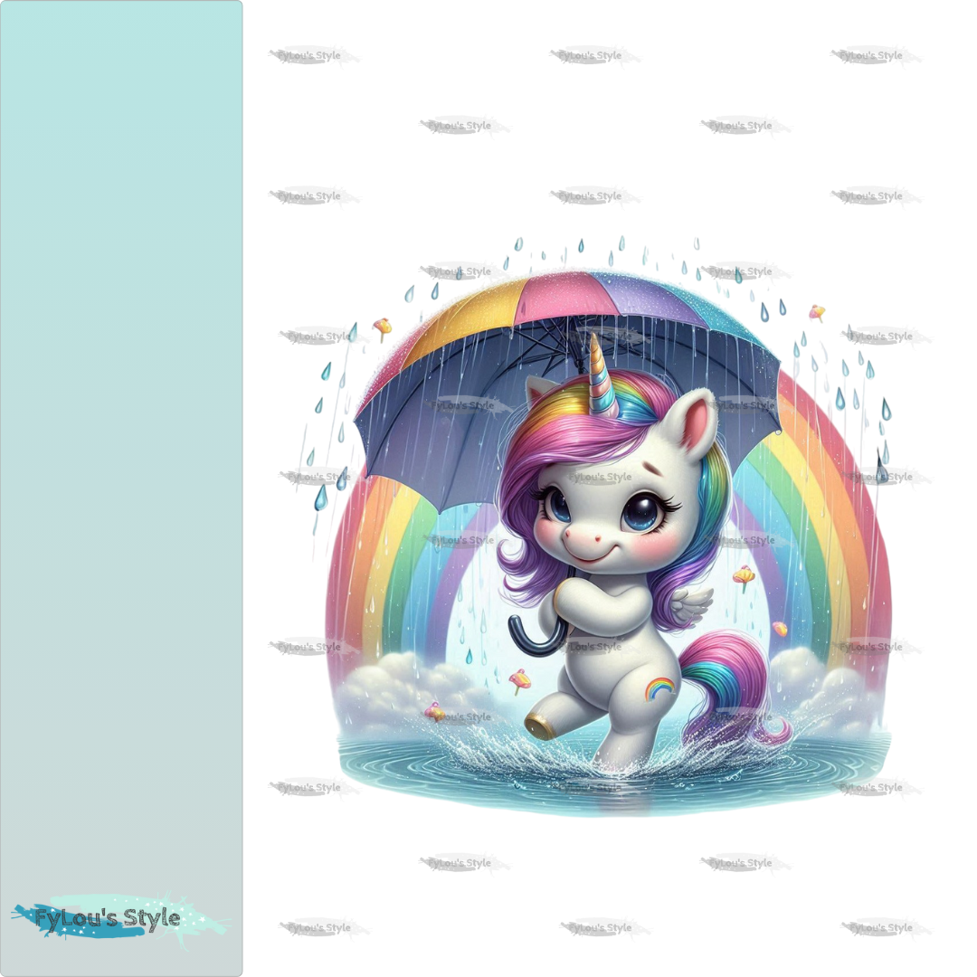 Bügelbild kleines Einhorn mit Regenschirm #1