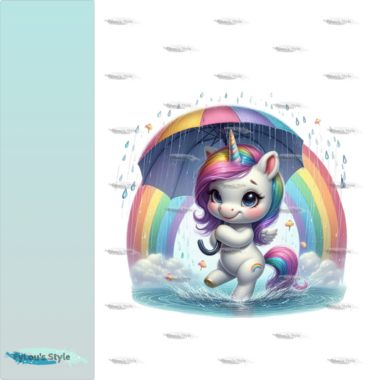 Bügelbild kleines Einhorn mit Regenschirm #1