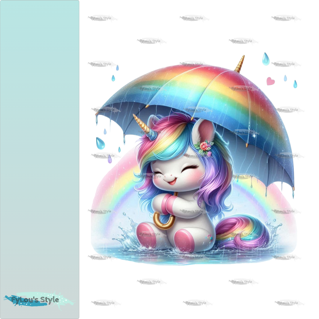 Bügelbild kleines Einhorn mit Regenschirm #2