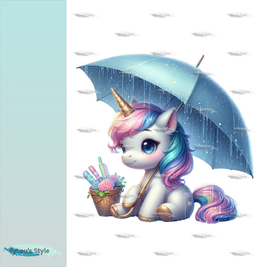 Bügelbild kleines Einhorn mit Regenschirm #3