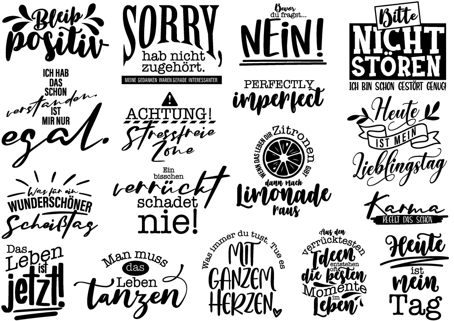 A4 Bogen Rub ON Sticker lustige Sprüche Motivation, randlose Rubons