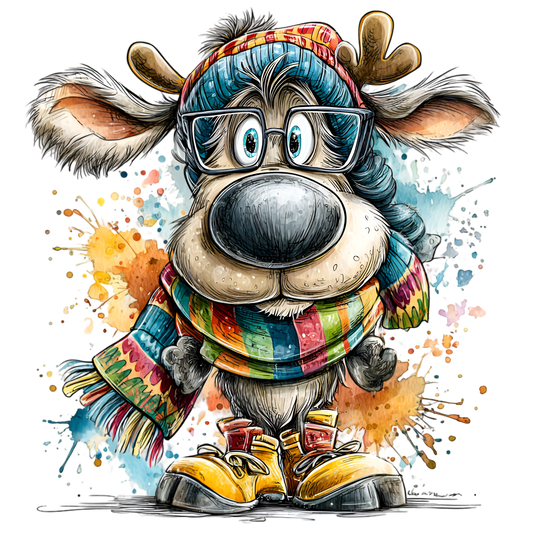 Bügelbild lustiges Rentier mit Stiefeln #1