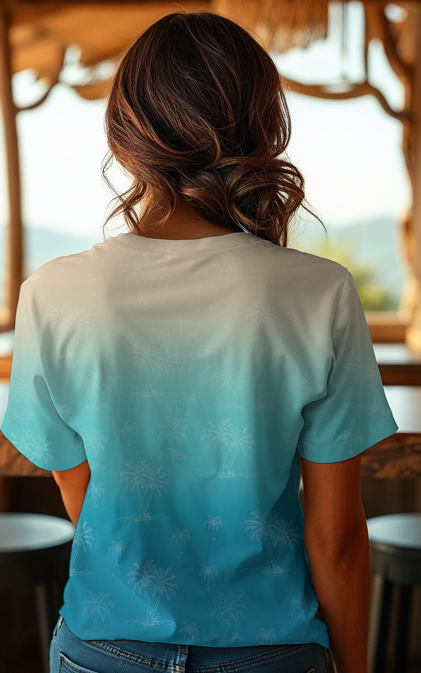 Vorbestellung Panel Palm Sunset Sand Ocean Bio Jersey Überbreite