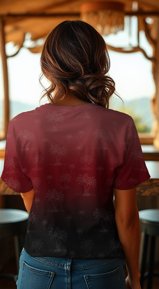 Vorbestellung Panel Palm Sunset Rot Schwarz Bio Jersey Überbreite