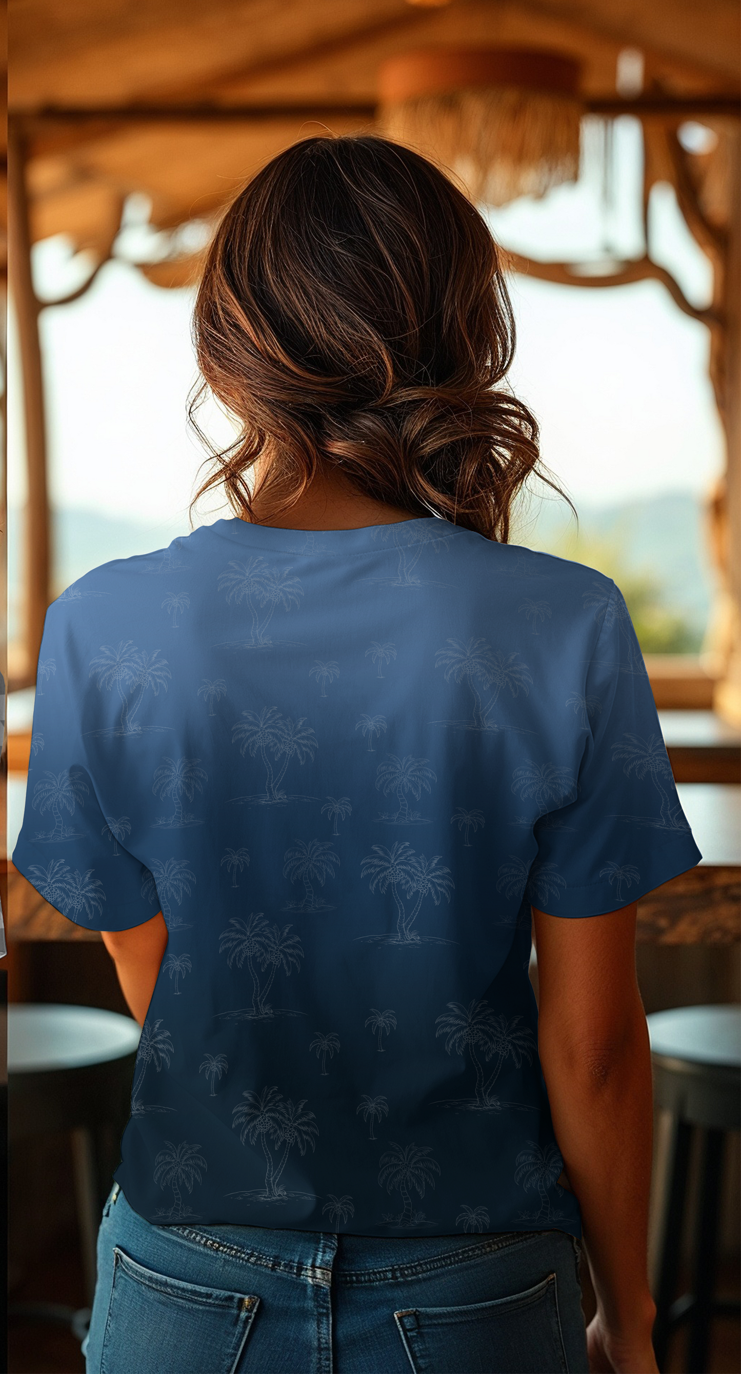 Vorbestellung Panel Palm Sunset Blau Bio Jersey Überbreite