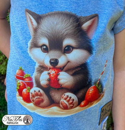 Bügelbild kleiner Wolf isst Erdbeeren #1 Fylou's Style