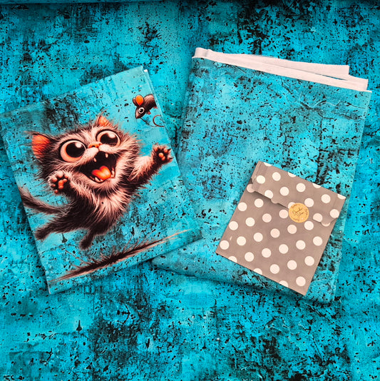 Paket Panel Katze Plus Kombi Bio French Terry Türkis