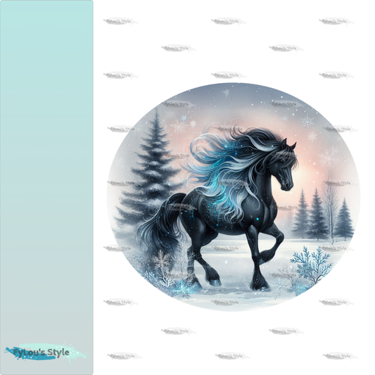 Bügelbild  schwarzes Pferd im Winterzauber #3