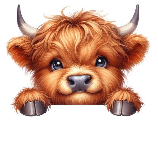 Bügelbild süße Guck guck Highland Kuh