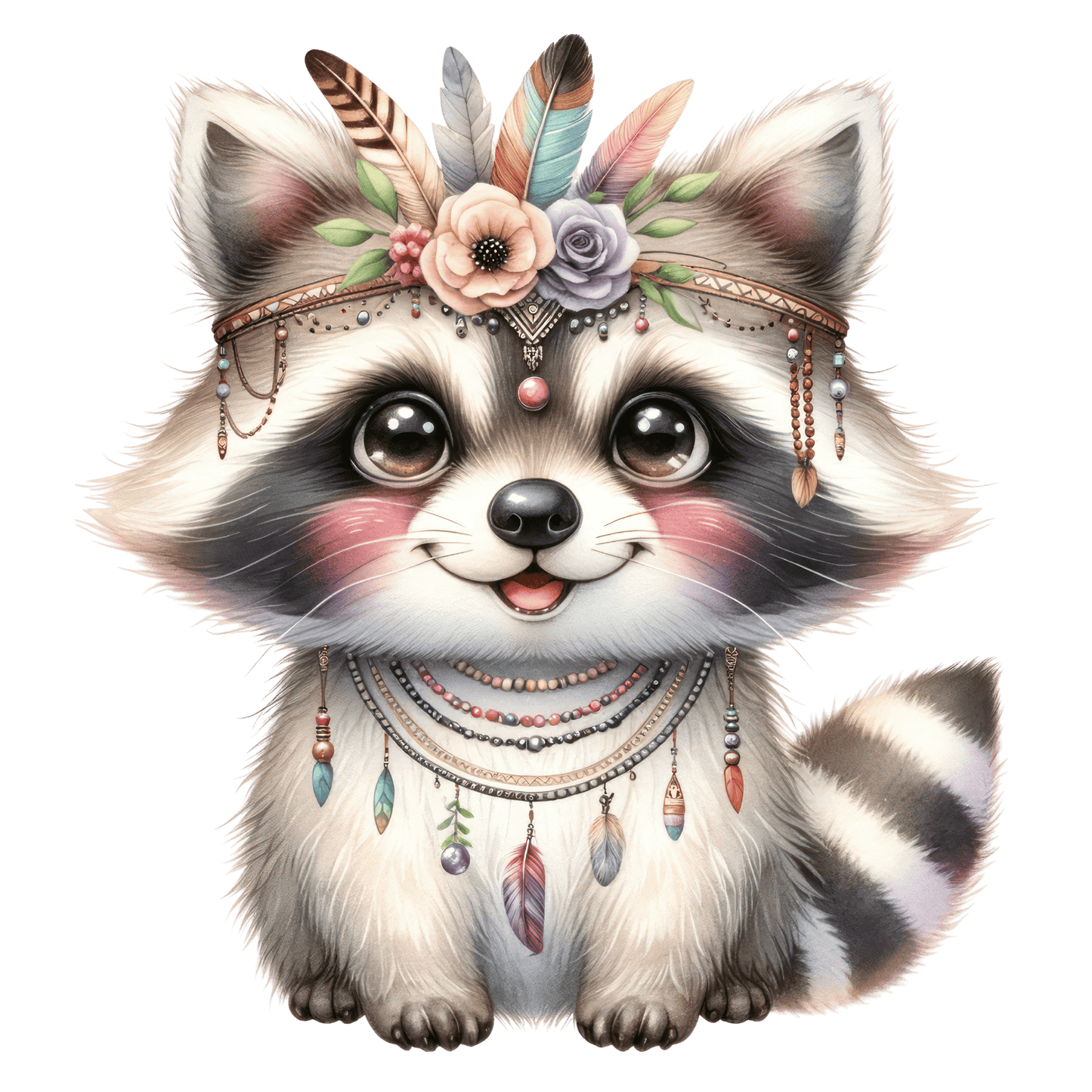 Bügelbild süßer Boho Waschbär Fylou's Style