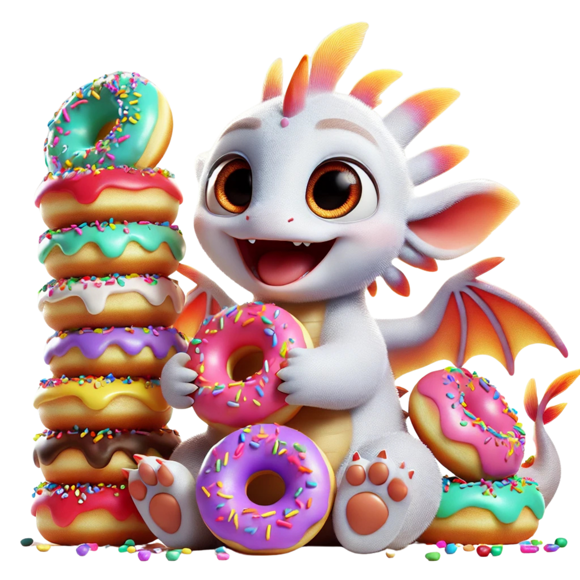 Bügelbild süßer Drache mit Donuts Fylou's Style