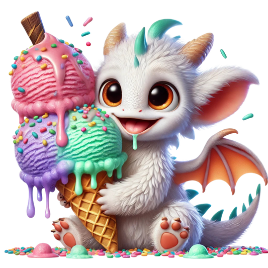 Bügelbild süßer Drache mit Eiscreme #1 Fylou's Style