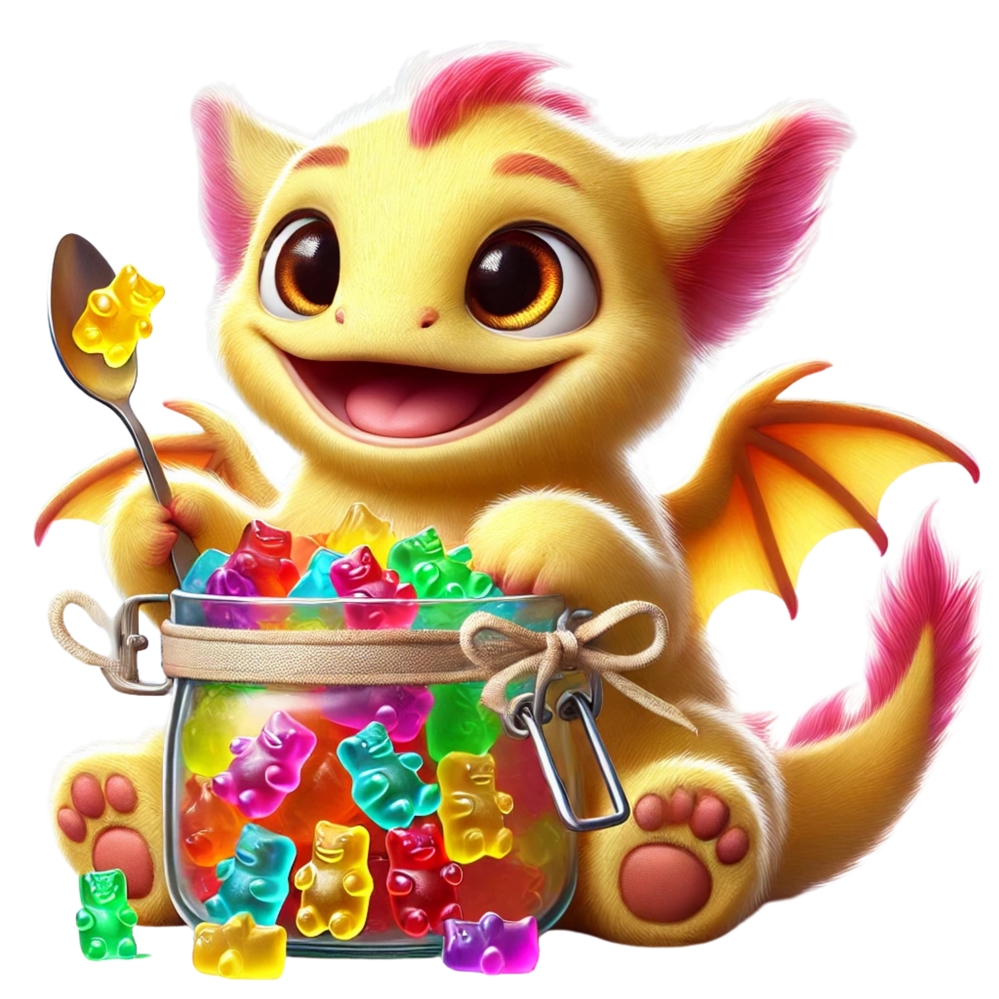 Bügelbild süßer Drache mit Gummibärchen Fylou's Style