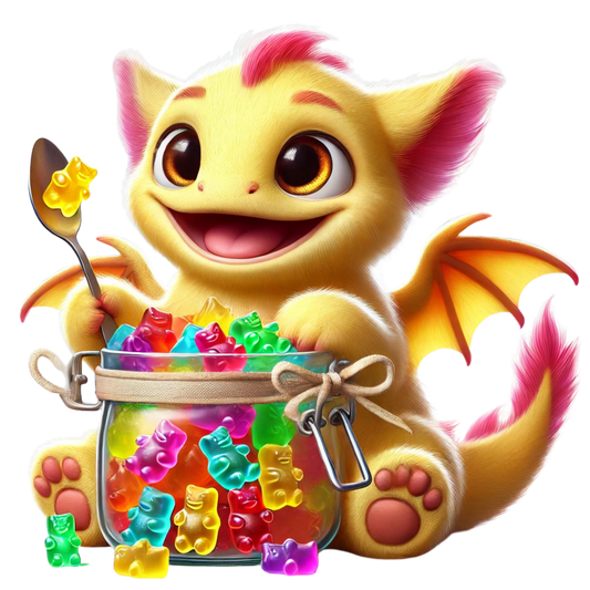 Bügelbild süßer Drache mit Gummibärchen Fylou's Style