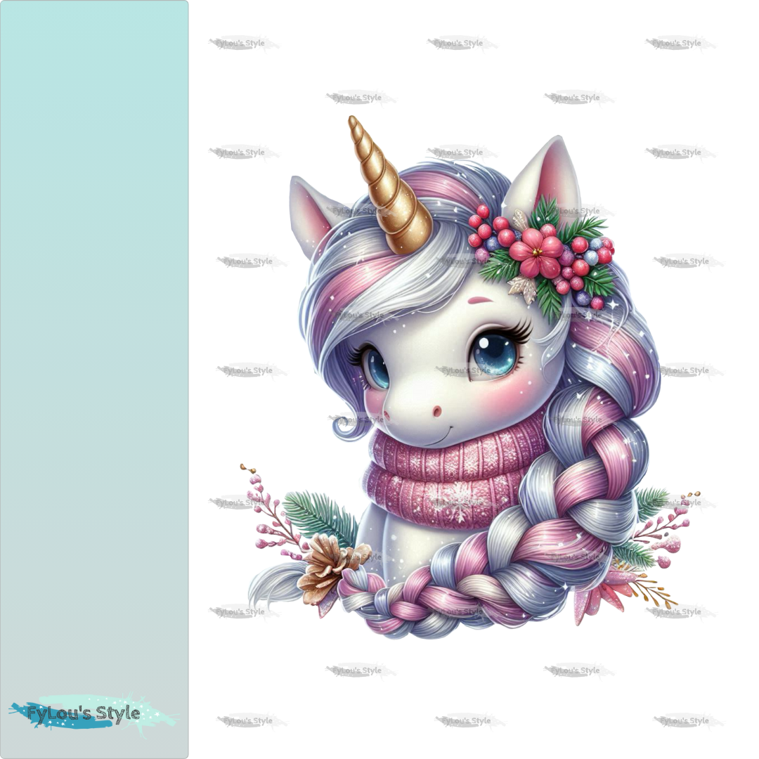 Bügelbild süßes Einhorn Winter