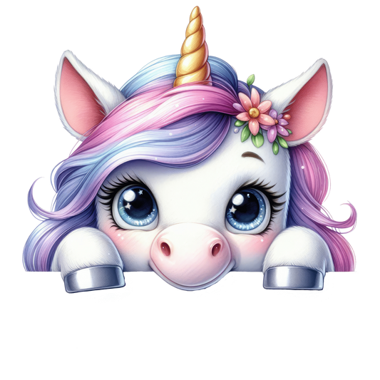 Bügelbild süßes Guck guck Einhorn