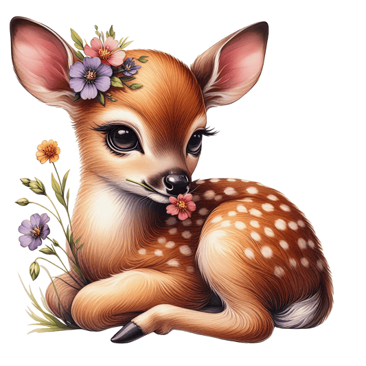 Bügelbild süßes Reh mit Blumen