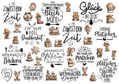 A4 Bogen Rub ON Sticker Weihnachtsbäckerei, Plätzchen, Lebkuchen, randlose Rubons
